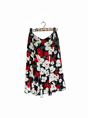 Vintage Portfolio Louben Floral A-Line Skirt in Black & Red Size 4 NWT